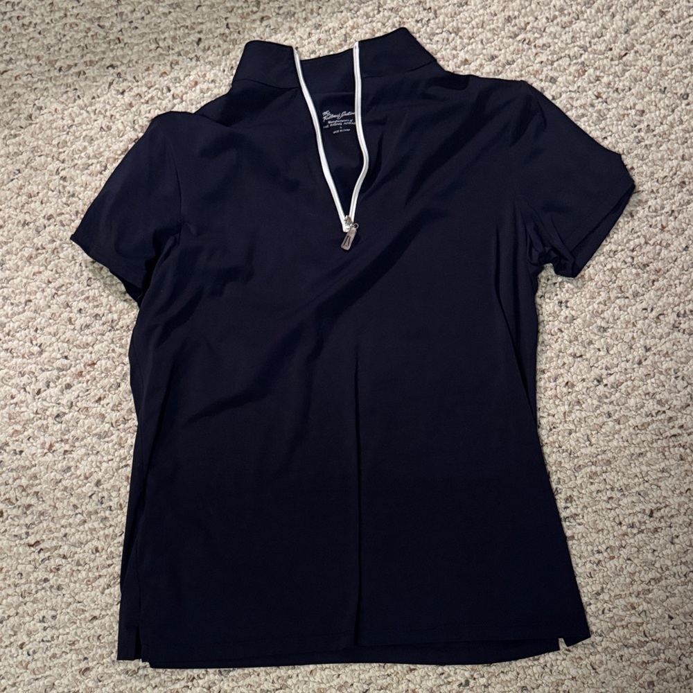 The Tailored Sportsman Black Short-Sleeve Zip-Front Women's Top